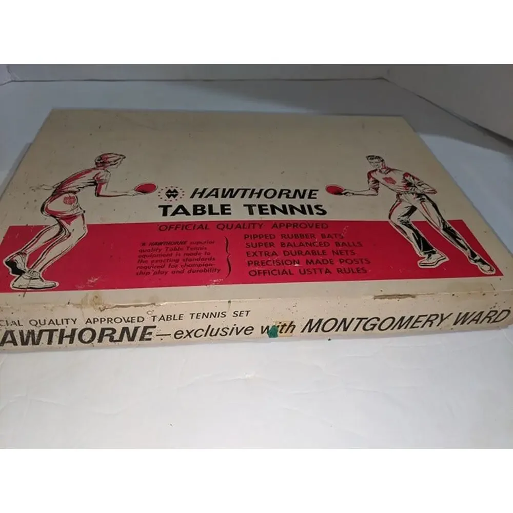 Vintage Hawthorne Official Table Tennis Set Montgomery Ward Ping Pong 60-4777